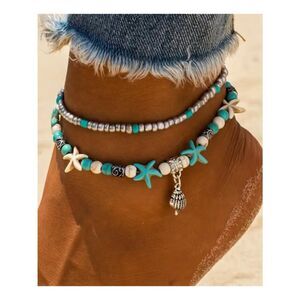 NWT Beach Style Seashell Pendant Ankle Bracelet Seed Bead  Bohemian Chic